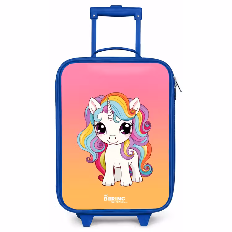 Kinderkoffer Blau - Kleines Einhorn mit Regenbogenfarben — 1