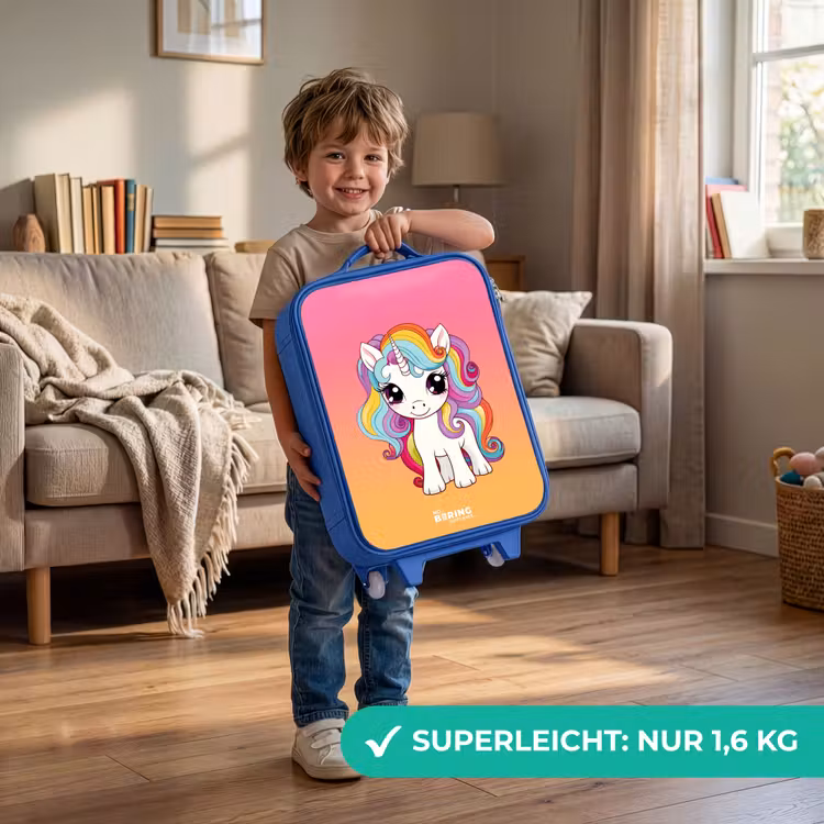 Kinderkoffer Blau - Kleines Einhorn mit Regenbogenfarben — 3