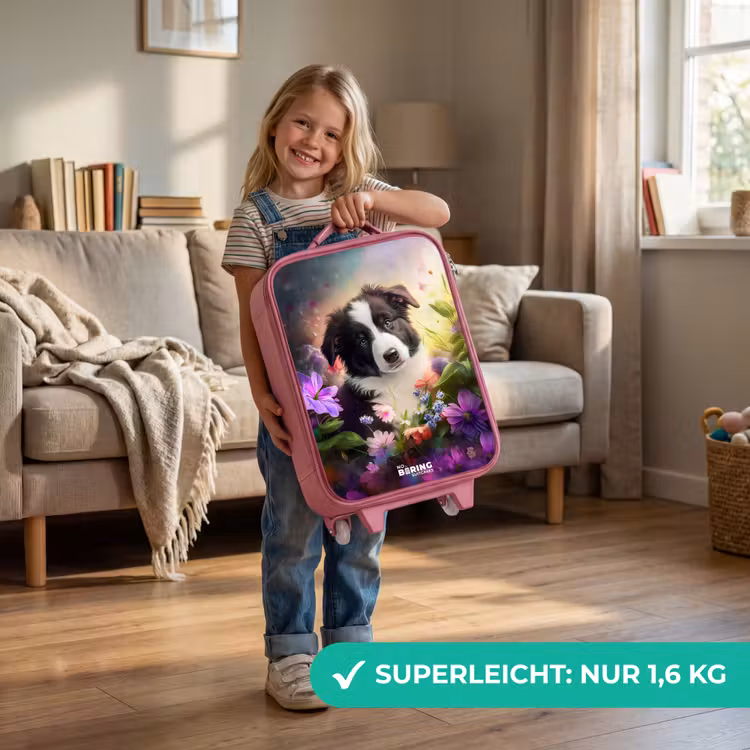 Kinderkoffer Rosa - Blauäugiger Hund auf einem Feld — 3