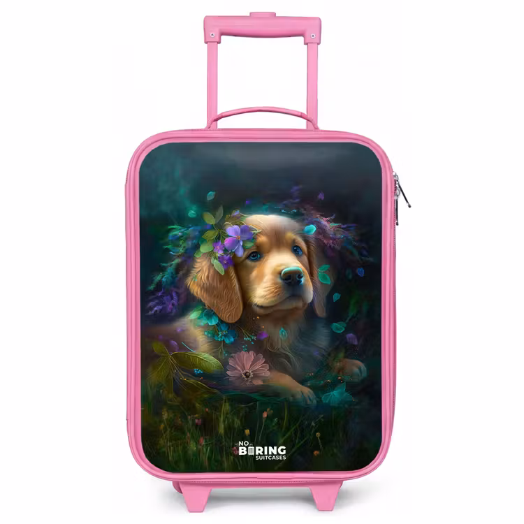 Kinderkoffer Rosa - Brauner Hund zwischen Blumen — 1