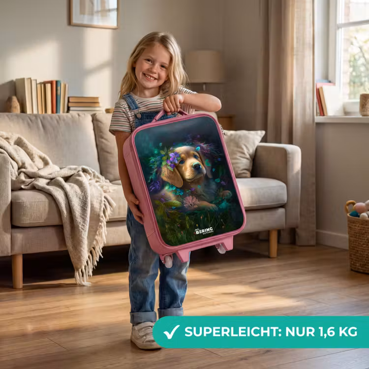 Kinderkoffer Rosa - Brauner Hund zwischen Blumen — 3