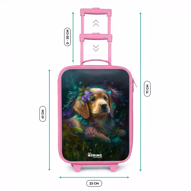 Kinderkoffer Rosa - Brauner Hund zwischen Blumen — 7