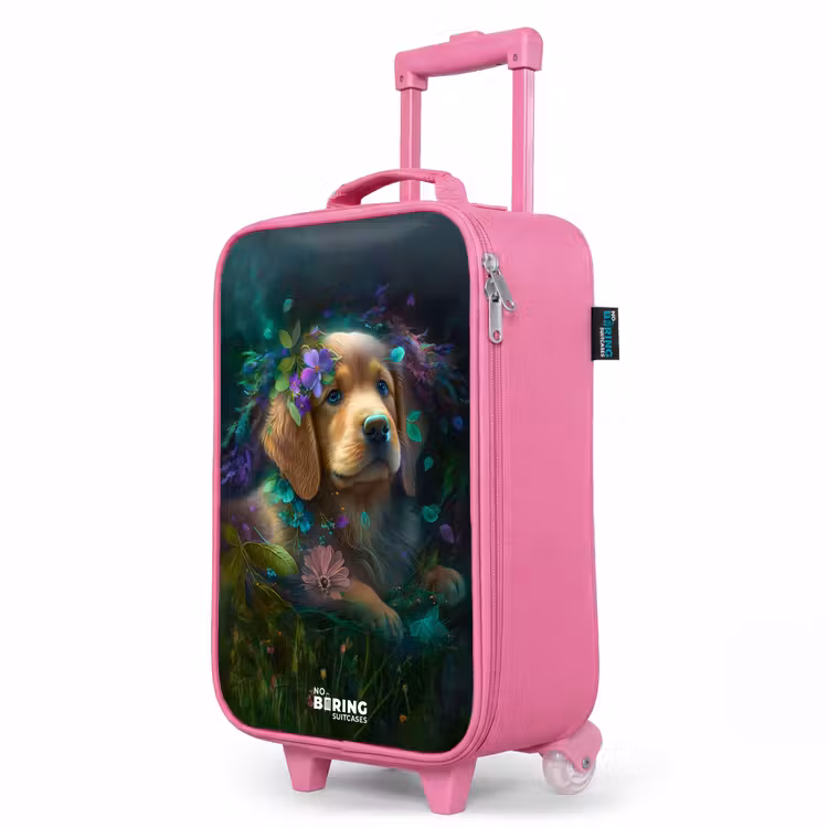 Kinderkoffer Rosa - Brauner Hund zwischen Blumen — 8