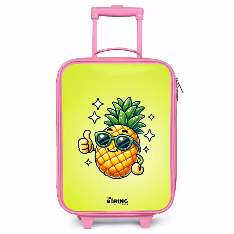 Kinderkoffer Rosa - Glückliche Ananas mit grünem Hintergrund — 1