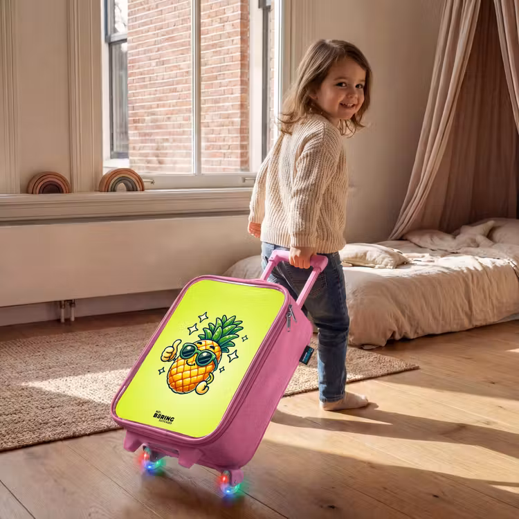Kinderkoffer Rosa - Glückliche Ananas mit grünem Hintergrund — 2