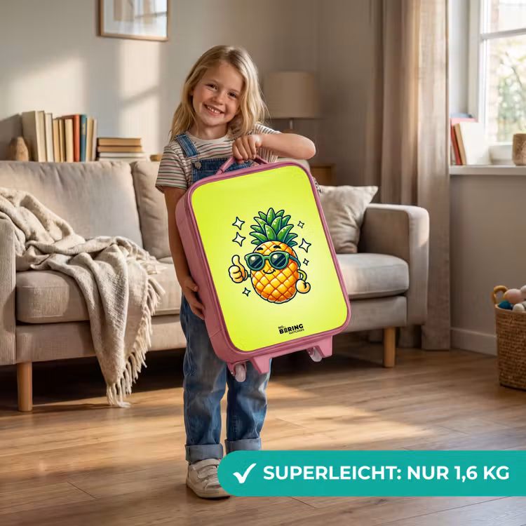 Kinderkoffer Rosa - Glückliche Ananas mit grünem Hintergrund — 3