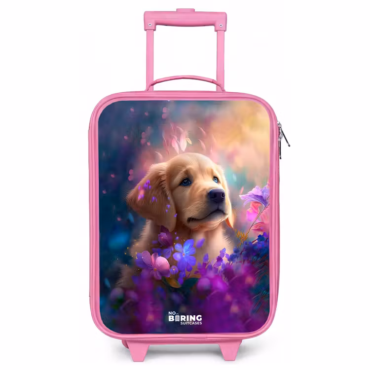 Kinderkoffer Rosa - Junger Hund inmitten bunter Blumen — 1
