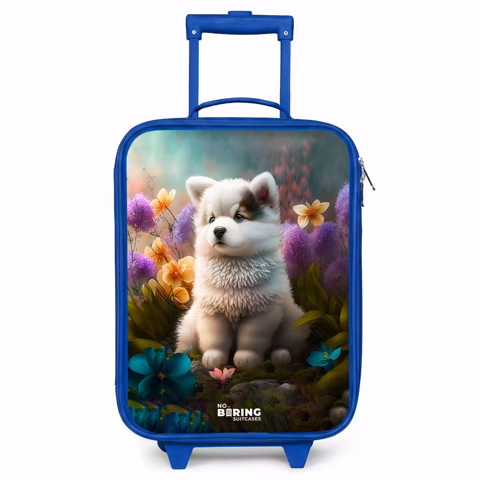Kinderkoffer Blau - Weißes Hündchen auf einer Blumenwiese — 1