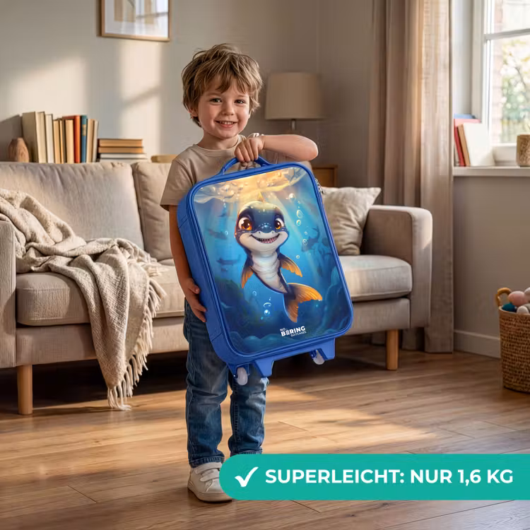 Kinderkoffer Blau - Hai mit Gesicht im Wasser — 3