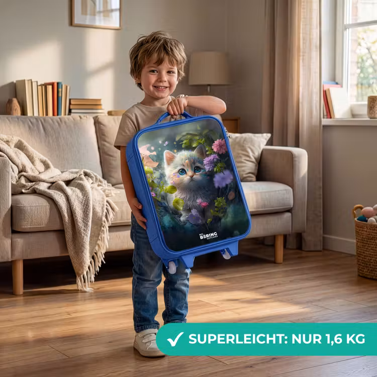 Kinderkoffer Blau - Kätzchen versteckt sich hinter Blumen — 3