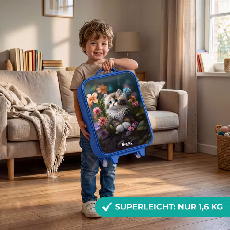 Kinderkoffer Blau - Kätzchen zwischen Blumen — 3