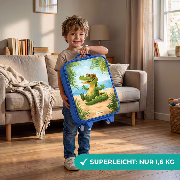 Kinderkoffer Blau - Krokodil mit Sonnenbrille entspannt am Strand — 3