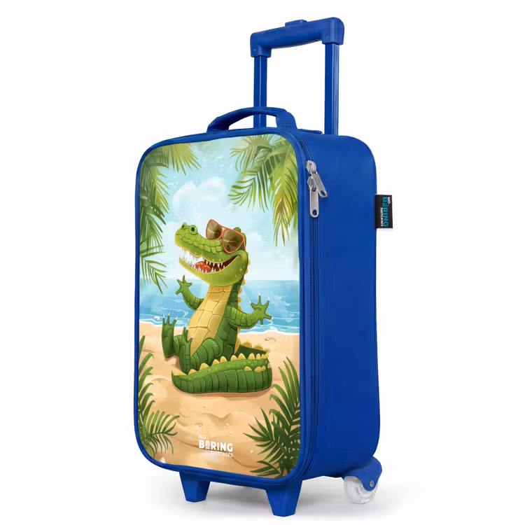 Kinderkoffer Blau - Krokodil mit Sonnenbrille entspannt am Strand — 8