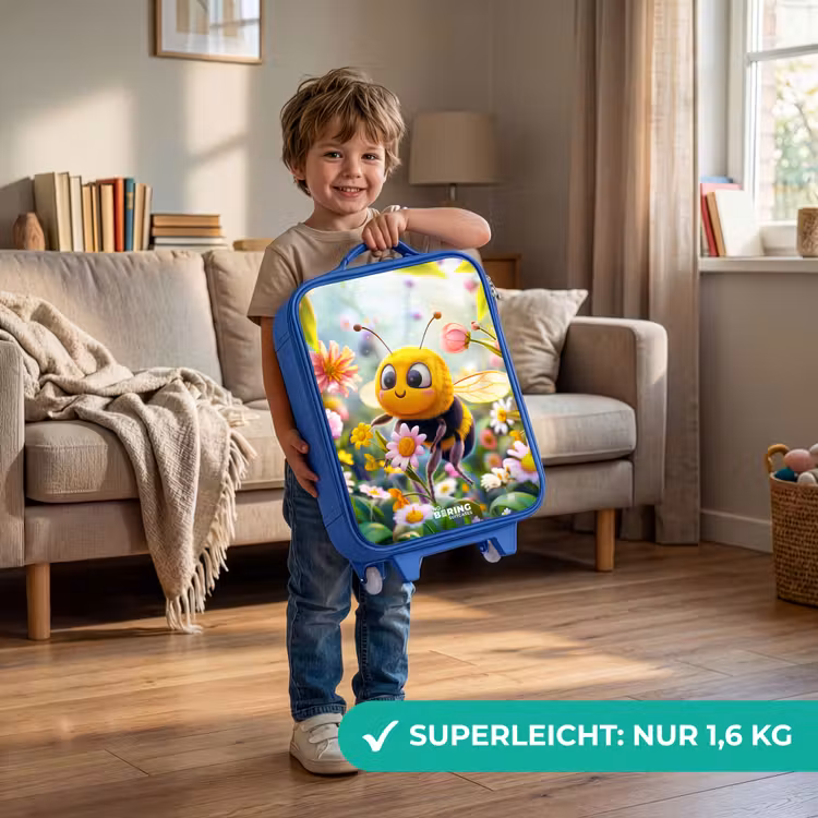 Kinderkoffer Blau - Nahaufnahme einer Biene zwischen rosa Blumen — 3