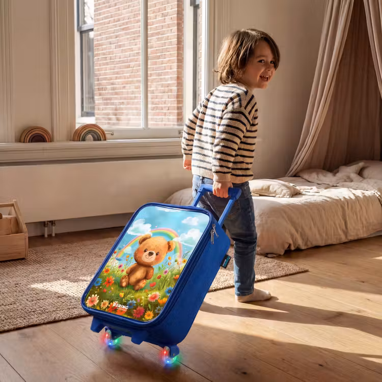 Kinderkoffer Blau - Teddybär zwischen Blumen — 2