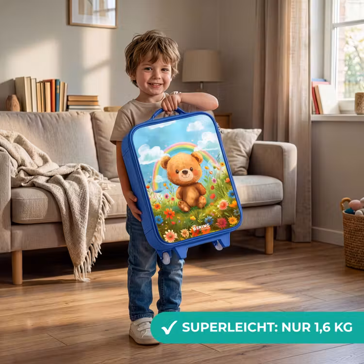 Kinderkoffer Blau - Teddybär zwischen Blumen — 3