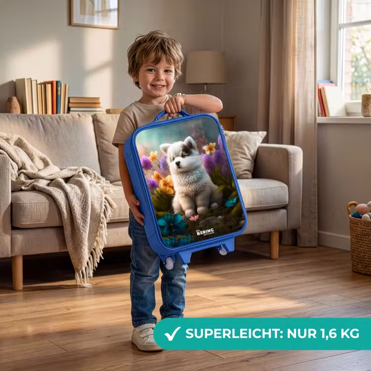 Kinderkoffer Blau - Weißes Hündchen auf einer Blumenwiese — 3