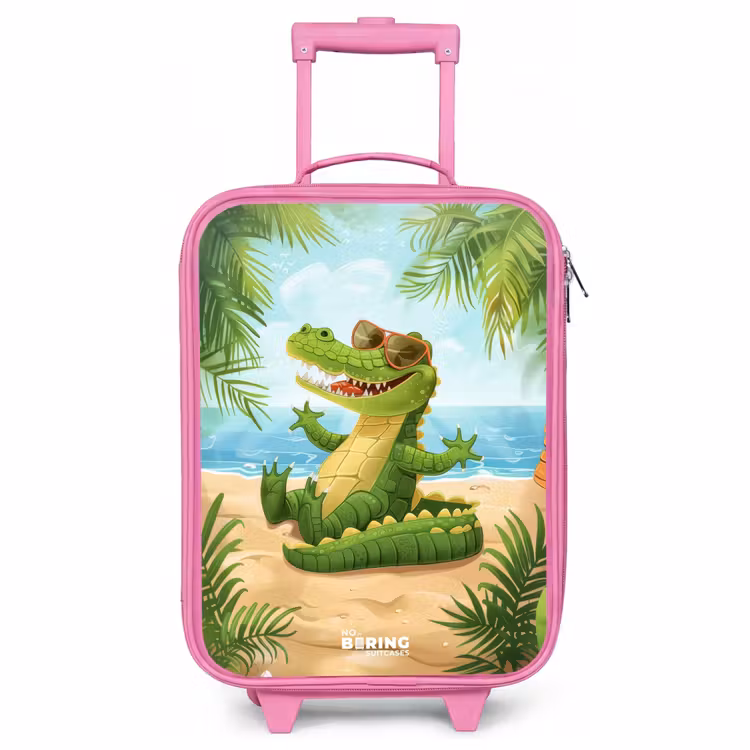 Kinderkoffer Rosa - Krokodil mit Sonnenbrille entspannt am Strand — 1