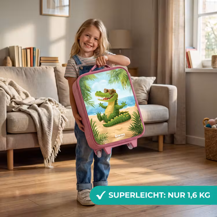 Kinderkoffer Rosa - Krokodil mit Sonnenbrille entspannt am Strand — 3