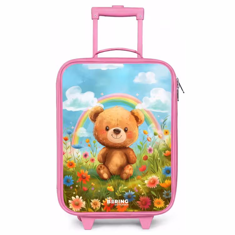 Kinderkoffer Rosa - Teddybär zwischen Blumen — 1