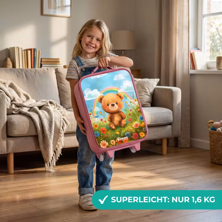 Kinderkoffer Rosa - Teddybär zwischen Blumen — 3