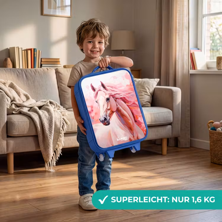 Kinderkoffer Blau - Pastellrosa Pferd — 3