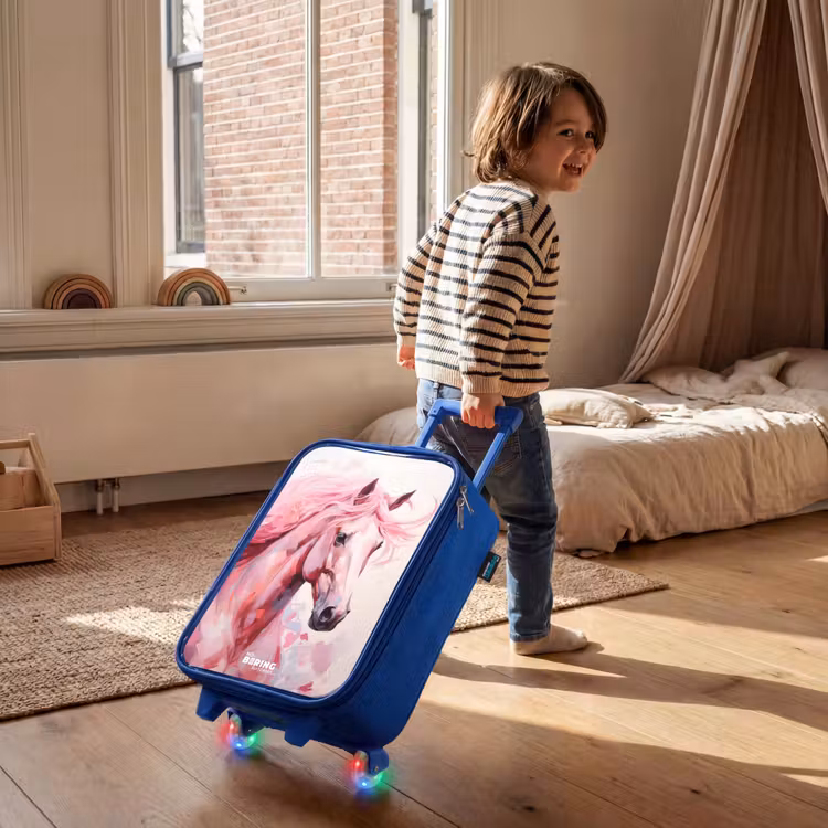 Kinderkoffer Blau - Pferd in rosa Pastellfarben — 2