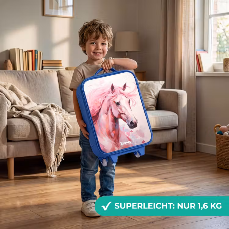 Kinderkoffer Blau - Pferd in rosa Pastellfarben — 3