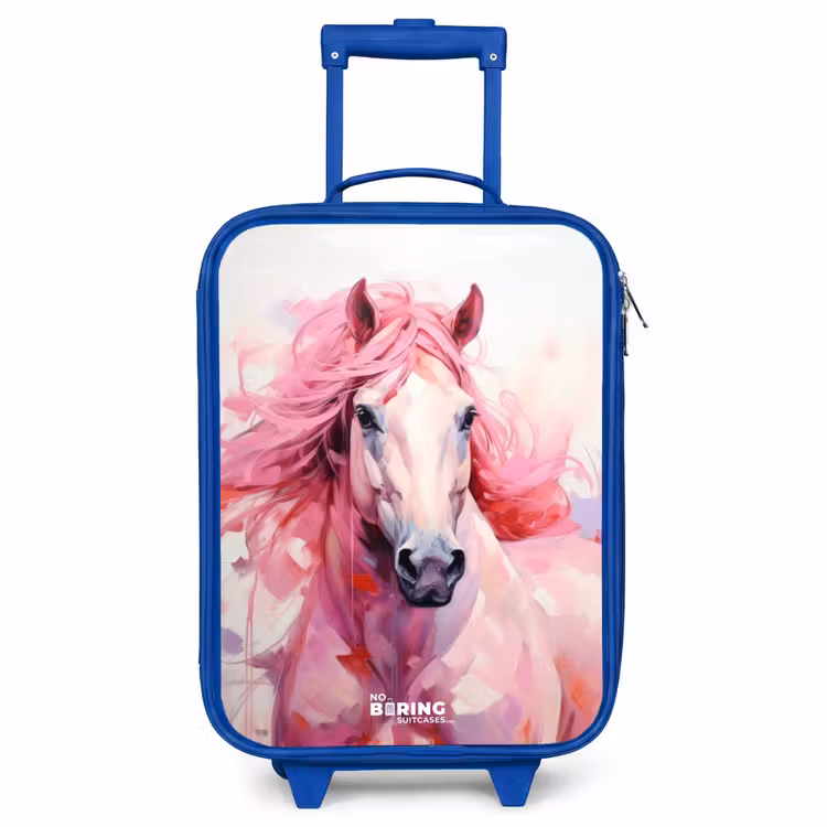 Kinderkoffer Blau - Pferd in rosa Pastelltönen — 1