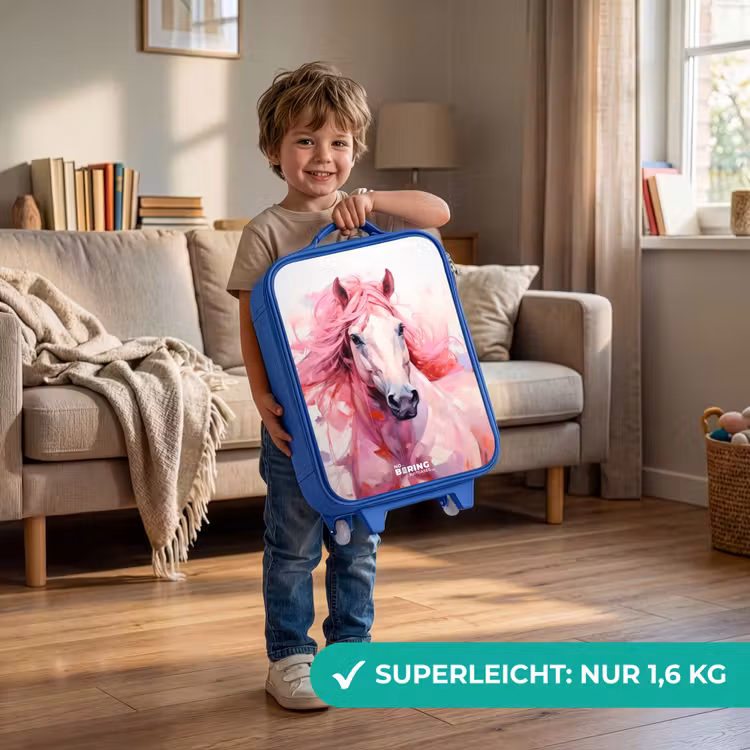 Kinderkoffer Blau - Pferd in rosa Pastelltönen — 3