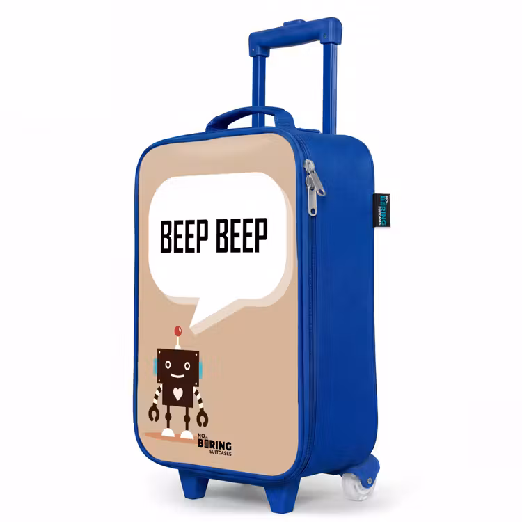 Kinderkoffer Blau - Dunkelbrauner Roboter mit einem Text — 8