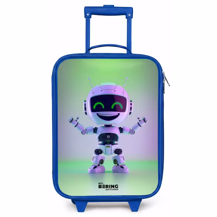 Kinderkoffer Blau - Roboter mit lila und grünem Licht — 1