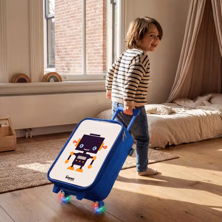 Kinderkoffer Blau - Schwarzer Roboter mit orangefarbenen Akzenten — 2