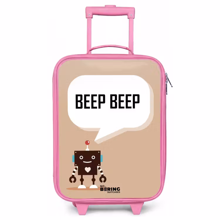 Kinderkoffer Rosa - Dunkelbrauner Roboter mit einem Text — 1