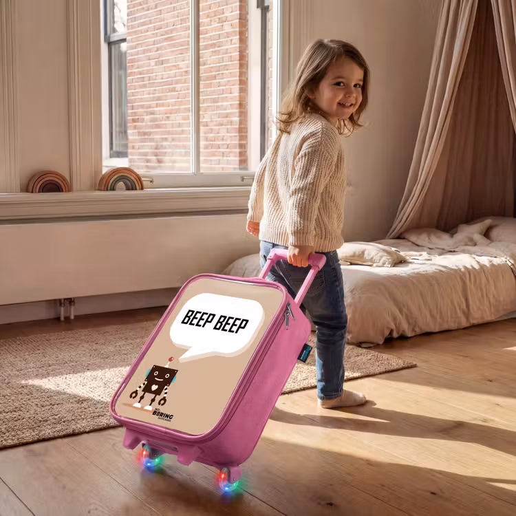 Kinderkoffer Rosa - Dunkelbrauner Roboter mit einem Text — 2