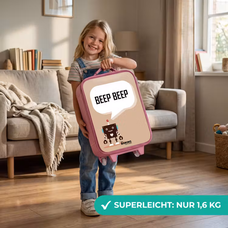 Kinderkoffer Rosa - Dunkelbrauner Roboter mit einem Text — 3