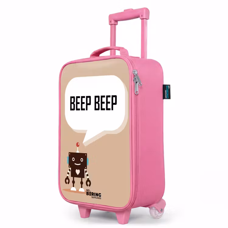 Kinderkoffer Rosa - Dunkelbrauner Roboter mit einem Text — 8