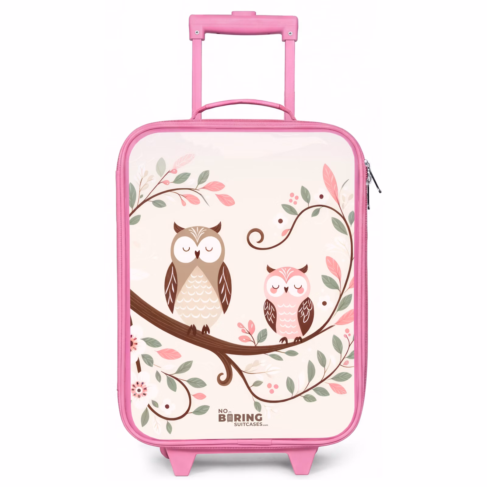 Kinderkoffer Rosa - Zwei Eulen auf einem Zweig mit rosa und grünen Blättern — 1