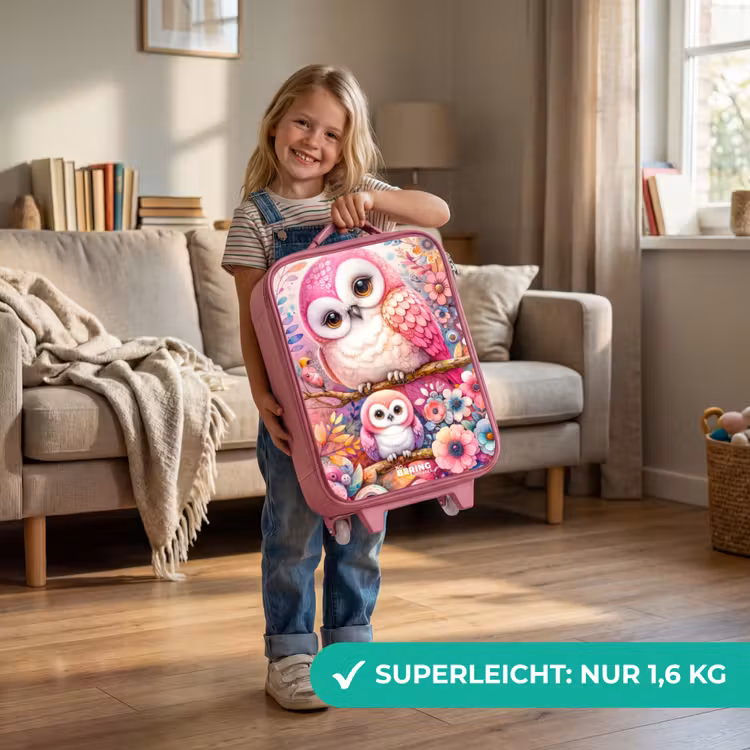 Kinderkoffer Rosa - Mutter Eule mit Küken zwischen bunten Blumen — 3