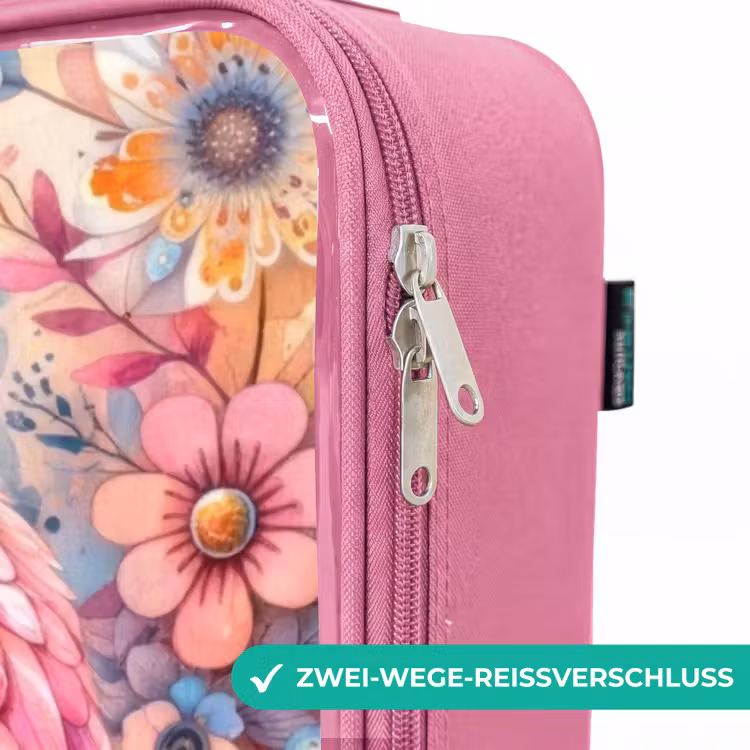 Kinderkoffer Rosa - Mutter Eule mit Küken zwischen bunten Blumen — 5