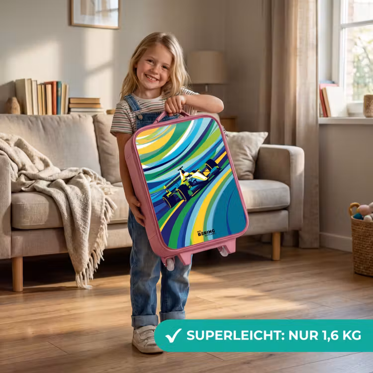 Kinderkoffer Rosa - Rennwagen auf gestreiftem Hintergrund — 3
