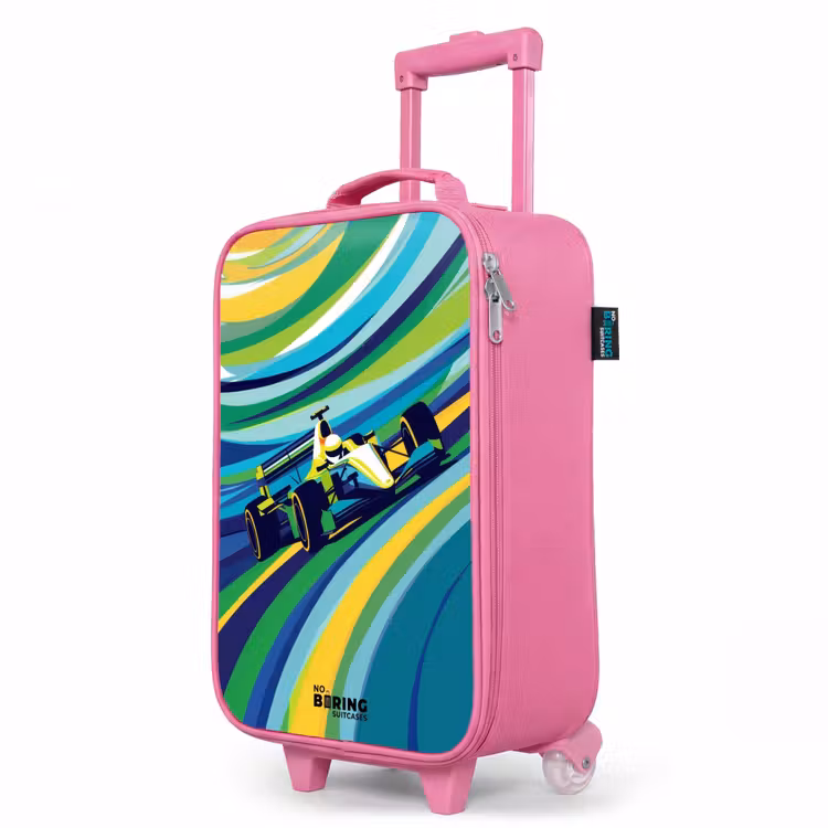 Kinderkoffer Rosa - Rennwagen auf gestreiftem Hintergrund — 8
