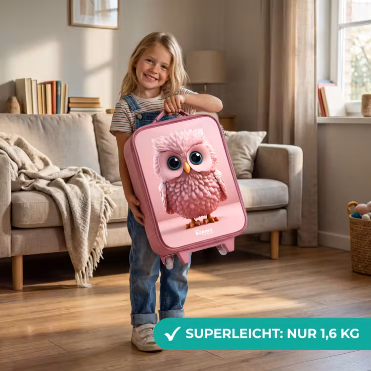 Kinderkoffer Rosa - Rosa Eule mit blauen Augen — 3