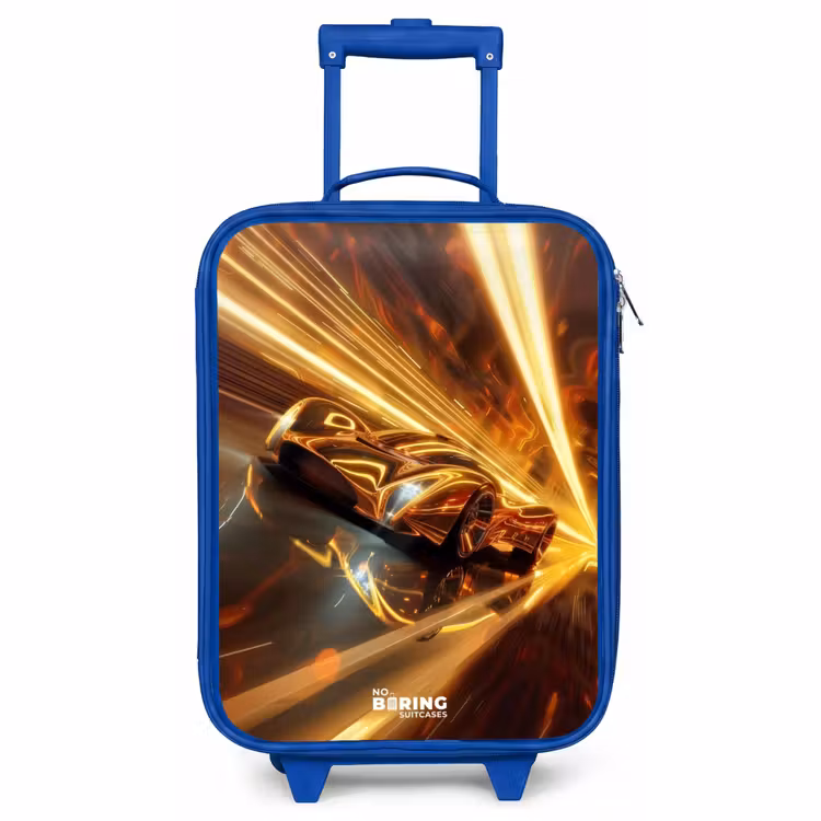 Kinderkoffer Blau - Goldener Rennwagen in einem Tunnel — 1