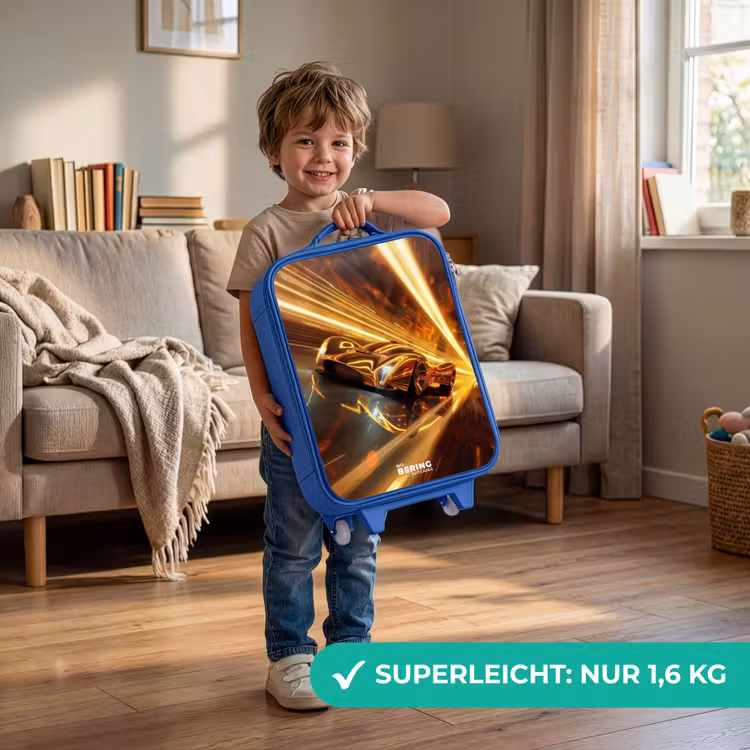 Kinderkoffer Blau - Goldener Rennwagen in einem Tunnel — 3