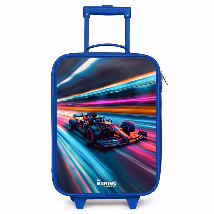Kinderkoffer Blau - Rennwagen mit bunten Lichtspuren — 1