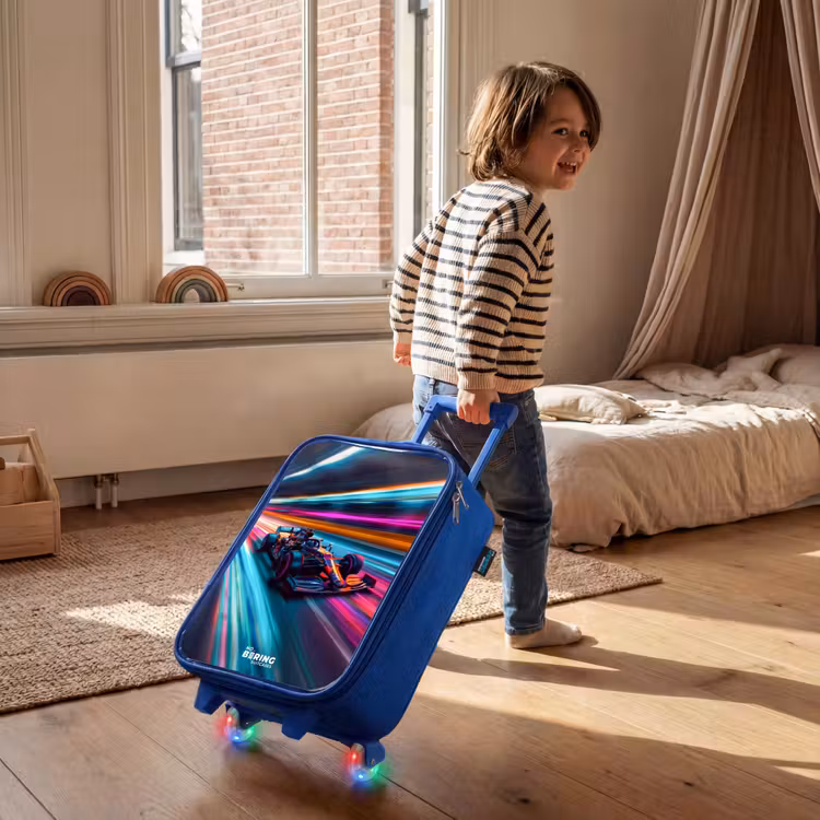 Kinderkoffer Blau - Rennwagen mit bunten Lichtspuren — 2