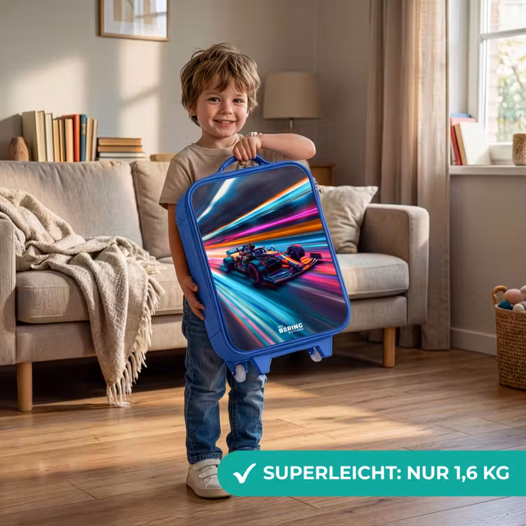 Kinderkoffer Blau - Rennwagen mit bunten Lichtspuren — 3