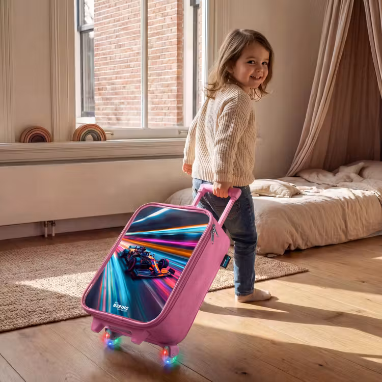 Kinderkoffer Rosa - Rennwagen mit bunten Lichtspuren — 2