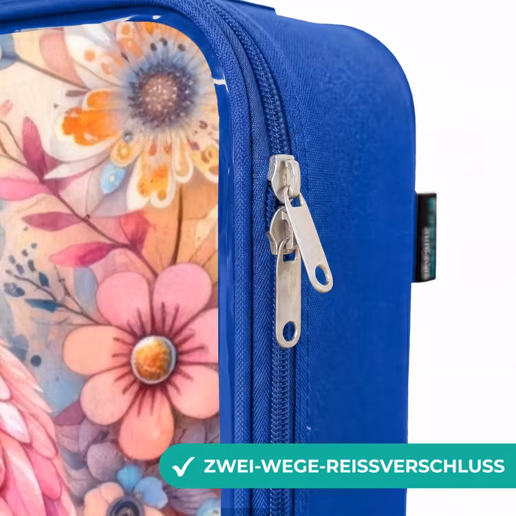 Kinderkoffer Blau - Mutter Eule mit Küken zwischen bunten Blumen — 5